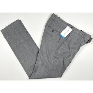 Perry Ellis Portfolio Men's Gray Slim-Fit Smoked Pearl Plaid Dress Pants 29x30